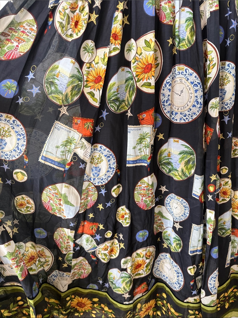 FARM Rio Black Maxi Dress with Sunflower and Olive Trim - Picture 3 of 10